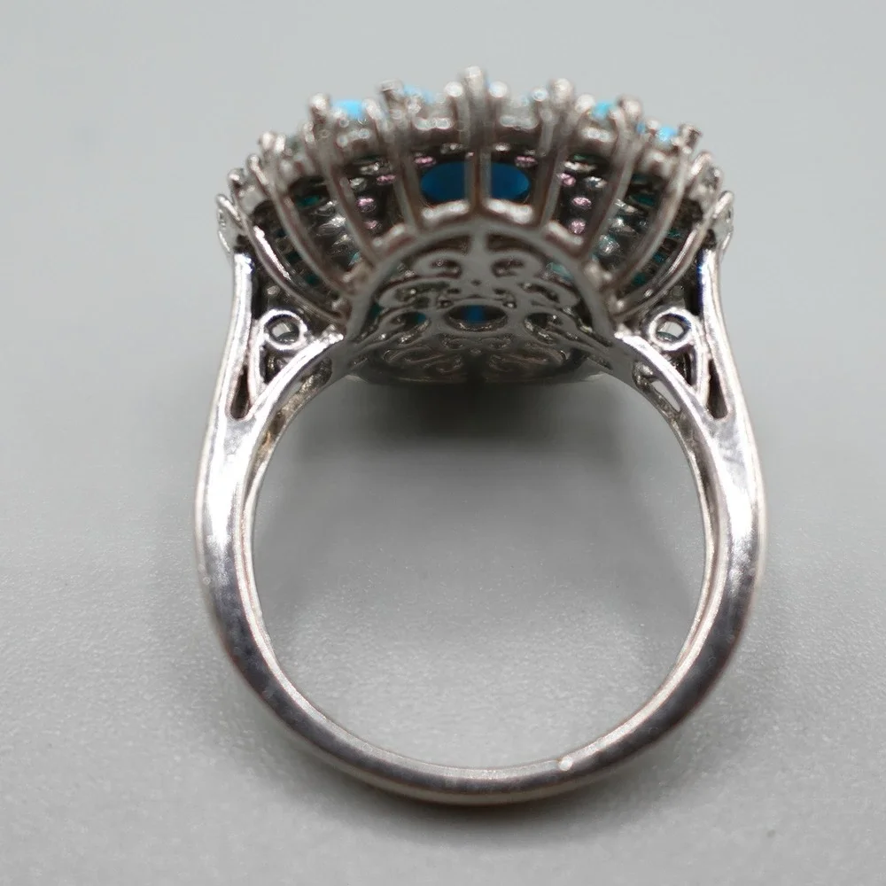 Vintage Sterling Silver Turquoise Cluster Ring Womens Size 8 Blue Pink Statement